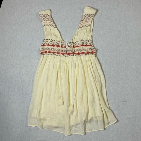 Free People Boho Chic Dress Cream Colored Lace Up Embroidered Dress - Picture 3 of 13